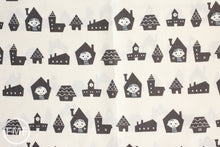 Load image into Gallery viewer, Happy Houses in Grey, Puti de Pome So Happy, Mico Design Works, Mico Ogura, Made in Japan, Cotton and Linen Blend Fabric, PTMF-077