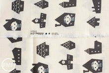 Load image into Gallery viewer, Happy Houses in Grey, Puti de Pome So Happy, Mico Design Works, Mico Ogura, Made in Japan, Cotton and Linen Blend Fabric, PTMF-077