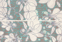 Load image into Gallery viewer, Floral Sketch on Grey and Aqua Background, Kei Fabric, 100% Cotton Voile Fabric
