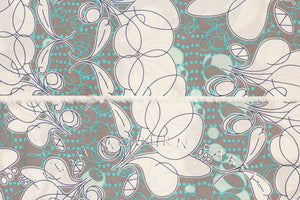 Floral Sketch on Grey and Aqua Background, Kei Fabric, 100% Cotton Voile Fabric