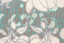 Load image into Gallery viewer, Floral Sketch on Grey and Aqua Background, Kei Fabric, 100% Cotton Voile Fabric
