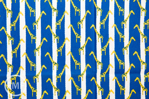 Zoo Candy Giraffe Jail in Yellow and Blue, Hokkoh Fabrics, 100% Cotton Basket Weave Fabric, 71-210-3E