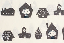 Load image into Gallery viewer, Happy Houses in Grey, Puti de Pome So Happy, Mico Design Works, Mico Ogura, Made in Japan, Cotton and Linen Blend Fabric, PTMF-077