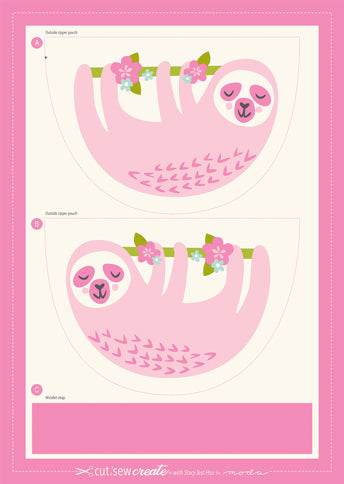 Cut, Sew, Create: Sloth Zipper Pouch, Stacy Iest Hsu, 100% Cotton Fabric Panel, 20658-11P