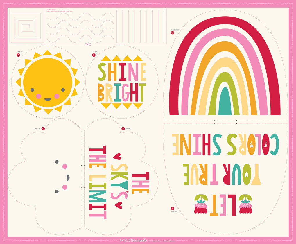 Cut, Sew, Create: Sunshine Rainbow and Cloud Pillows, Stacy Iest Hsu, 100% Cotton Fabric Panel, 20656-11P