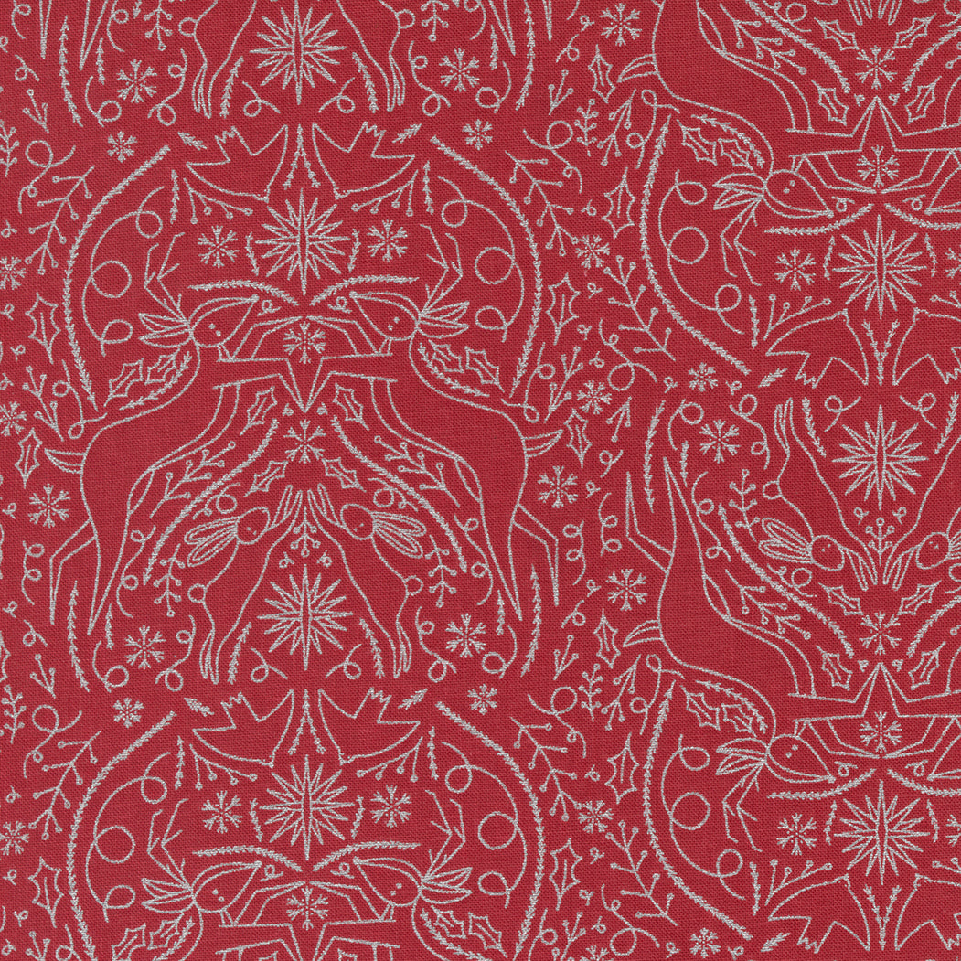Merrymaking Scandi Damask in Candy Cane, Gingiber, Moda Fabrics, 48343 15M
