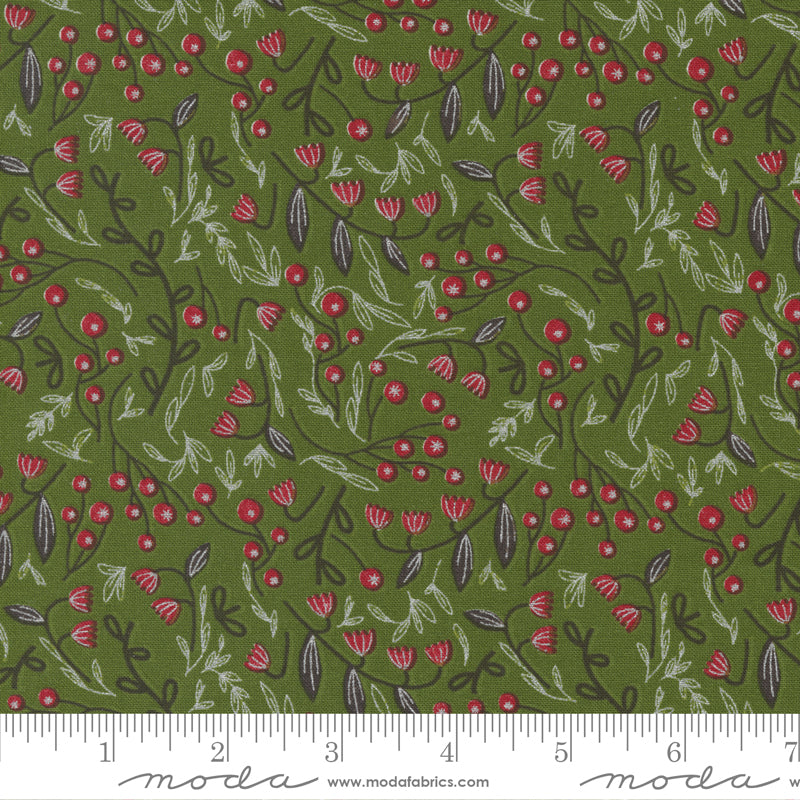 Merrymaking Winter Berries in Evergreen, Gingiber, Moda Fabrics, 48344 14M