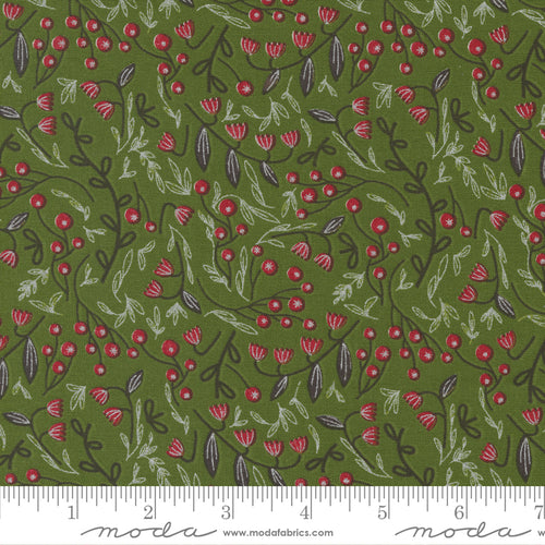 Merrymaking Winter Berries in Evergreen, Gingiber, Moda Fabrics, 48344 14M