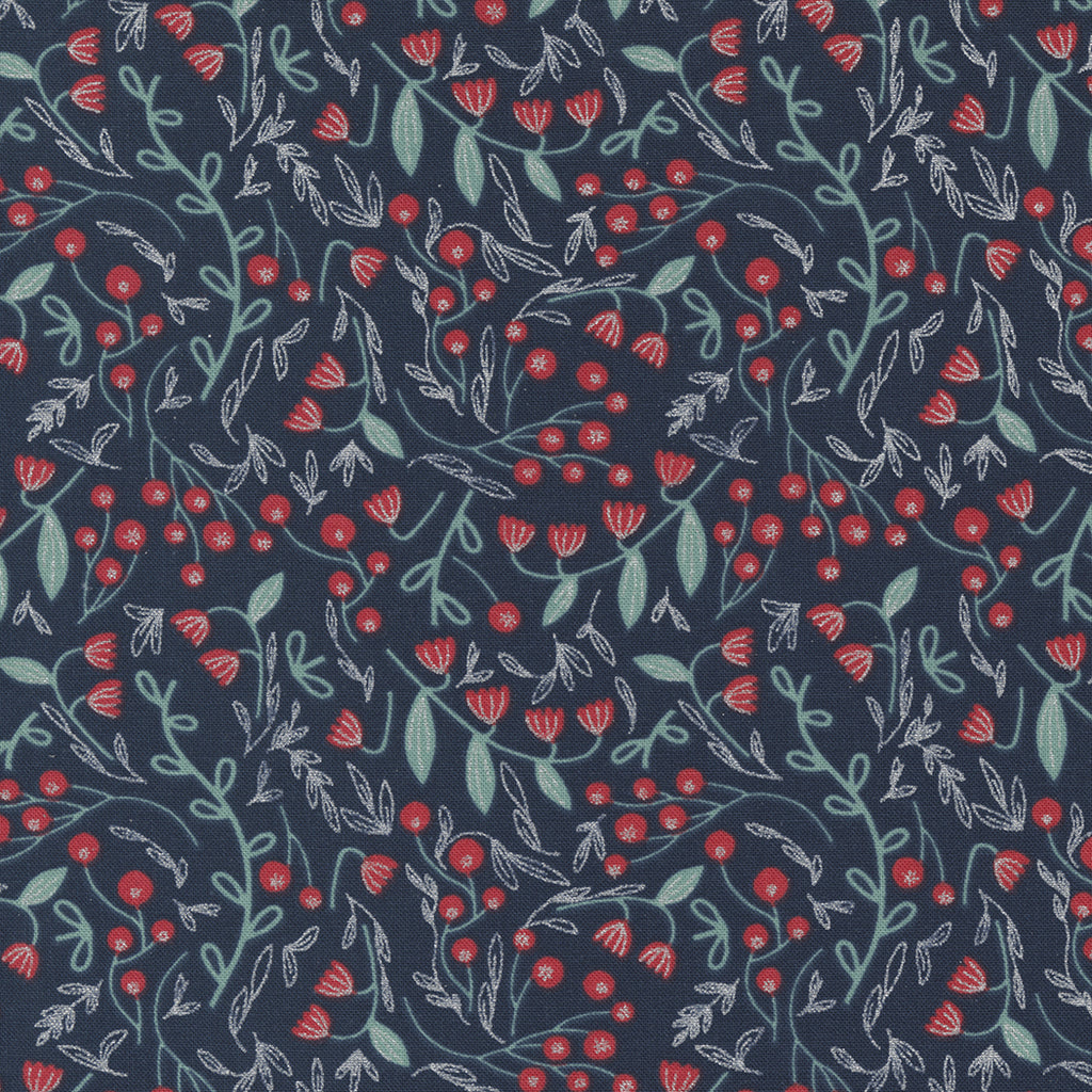 Merrymaking Winter Berries in Winter Night, Gingiber, Moda Fabrics, 48344 12M