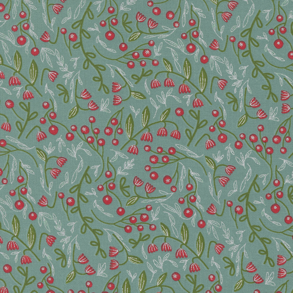 Merrymaking Winter Berries in Vintage Blue, Gingiber, Moda Fabrics, 48344 13M