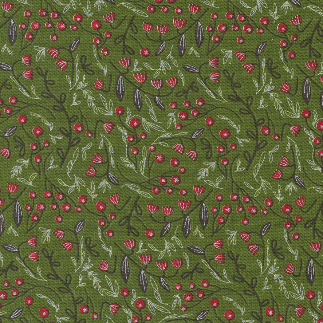 Merrymaking Winter Berries in Evergreen, Gingiber, Moda Fabrics, 48344 14M