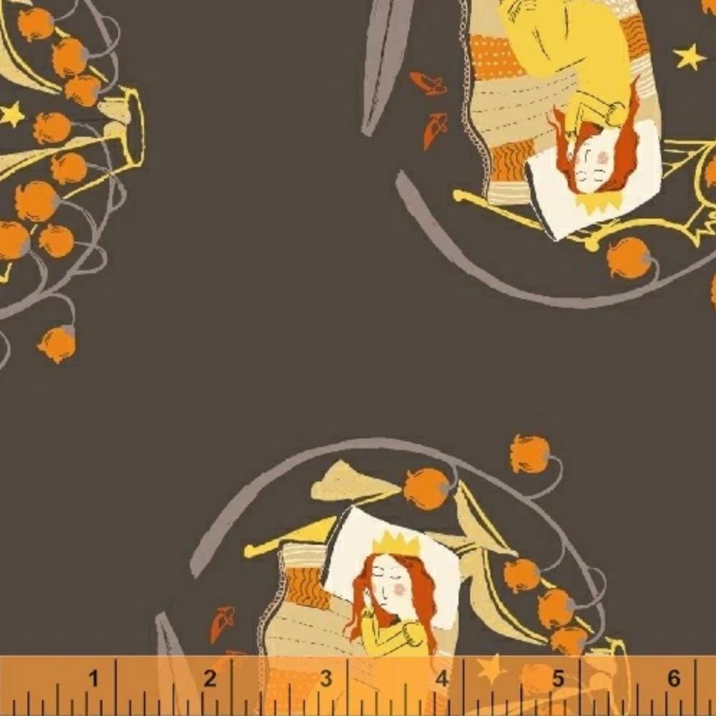 Far Far Away 2 Sleeping Beauty in Charcoal, Heather Ross, 51198-5