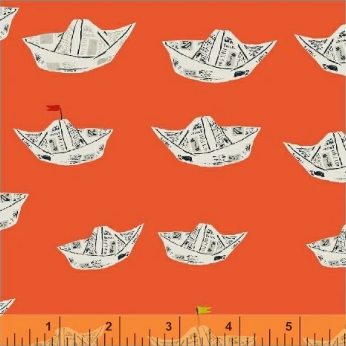 Far Far Away 2 Newspaper Boats in Red, Heather Ross, 51202-10