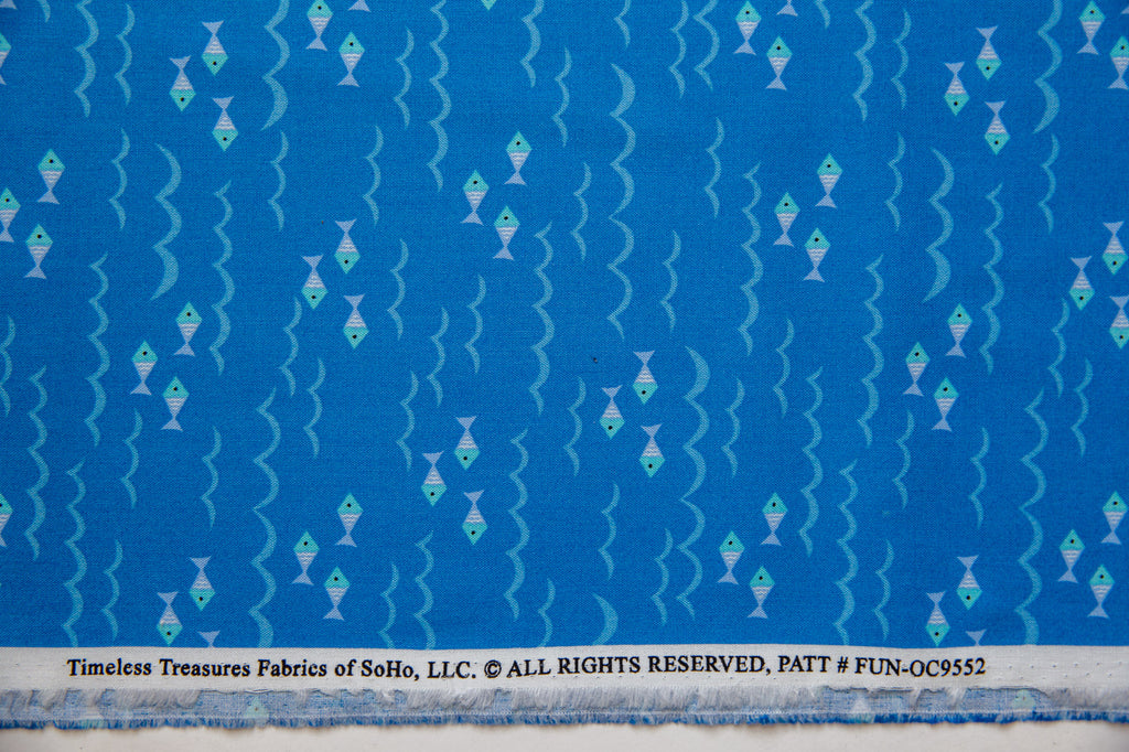 Vikings Organic Cotton Fish in Blue, Timeless Treasures, FUN-OC9552