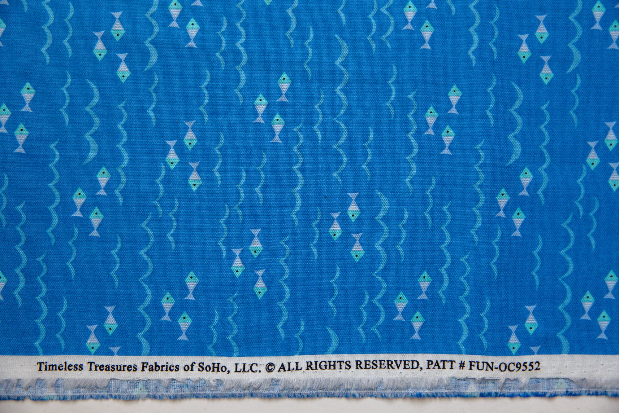 Vikings Organic Cotton Fish in Blue, Timeless Treasures, FUN-OC9552