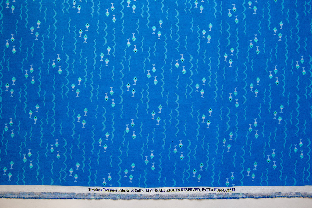 Vikings Organic Cotton Fish in Blue, Timeless Treasures, FUN-OC9552