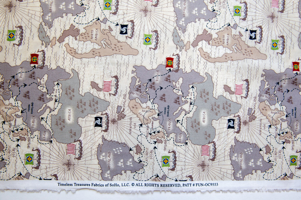 Vikings Organic Cotton Map, Timeless Treasures, FUN-OC9553