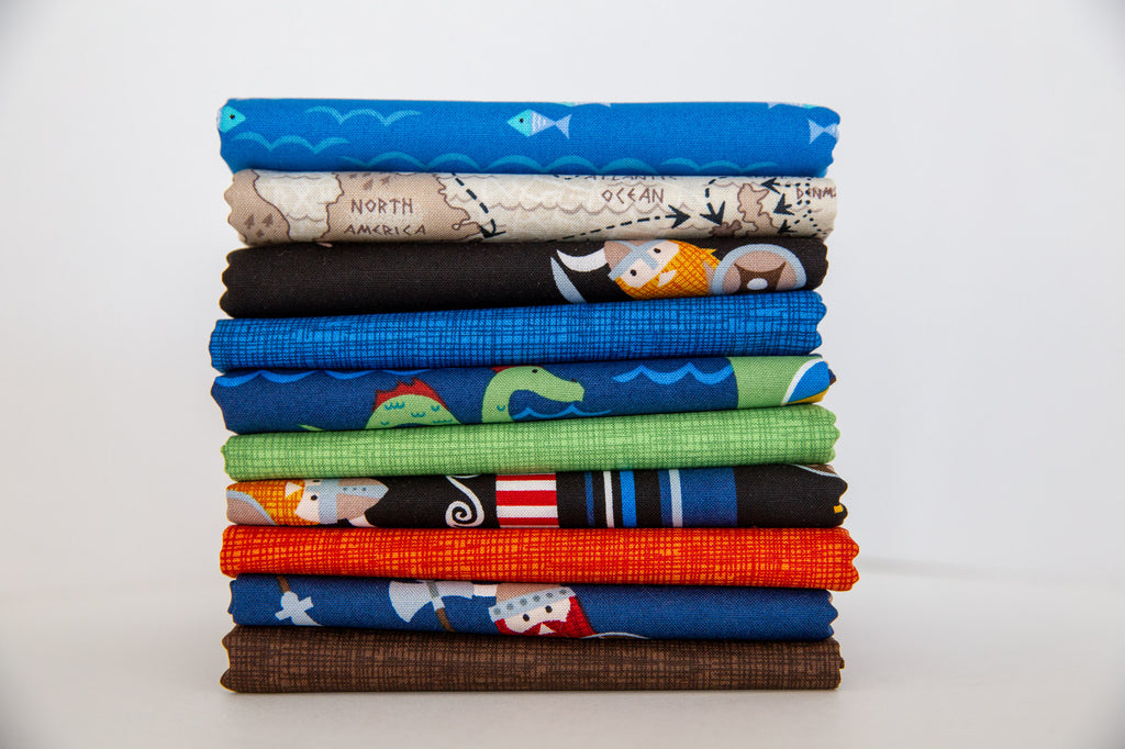 Vikings Organic Cotton, Viking Boats in Navy, Timeless Treasures, FUN-OC9549