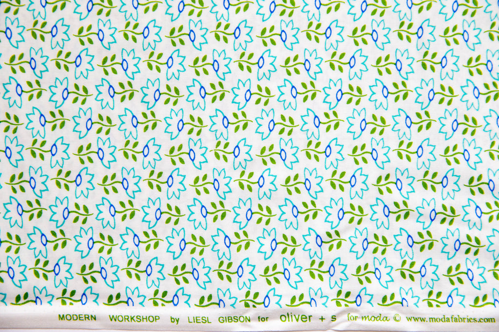 Modern Workshop Cultivated Flower in Creme Aqua, Liesl Gibson, Oliver + S, 11176 13