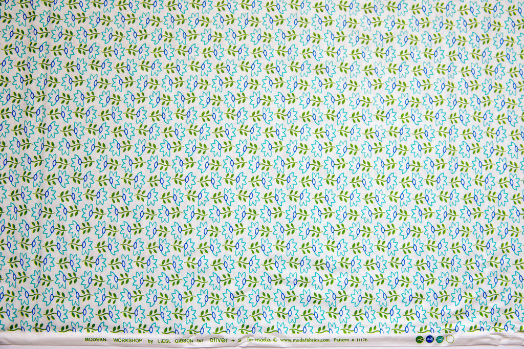 Modern Workshop Cultivated Flower in Creme Aqua, Liesl Gibson, Oliver + S, 11176 13