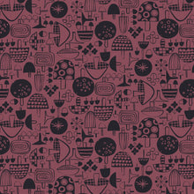 Load image into Gallery viewer, Omatsuri Nakama Kinoko Ippai in Deep Plum Unbleached Fabric, Hitomi Osumi, HO302-DP1U
