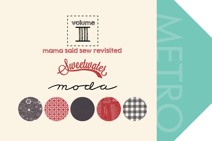 Mama Said Sew Revisited Store Names in Vanilla and Apple Red, Sweetwater, Moda Fabrics, 100% Cotton Fabric, 5613 12