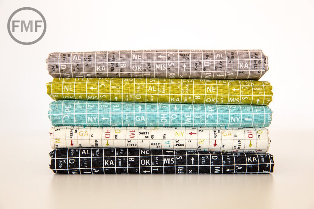 Road 15 One Way in Mist, Sweetwater, Moda Fabrics, 100% Cotton Fabric, 5524 16