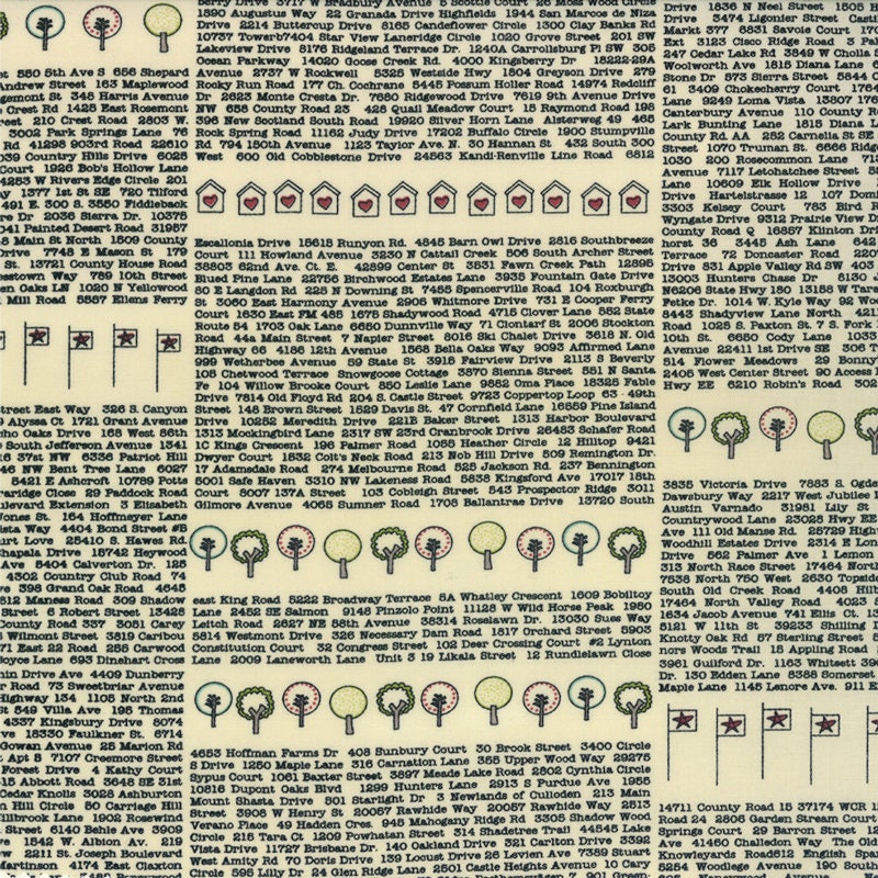 Road 15 Address Book in Vanilla, Sweetwater, Moda Fabrics, 100% Cotton Fabric, 5520 11
