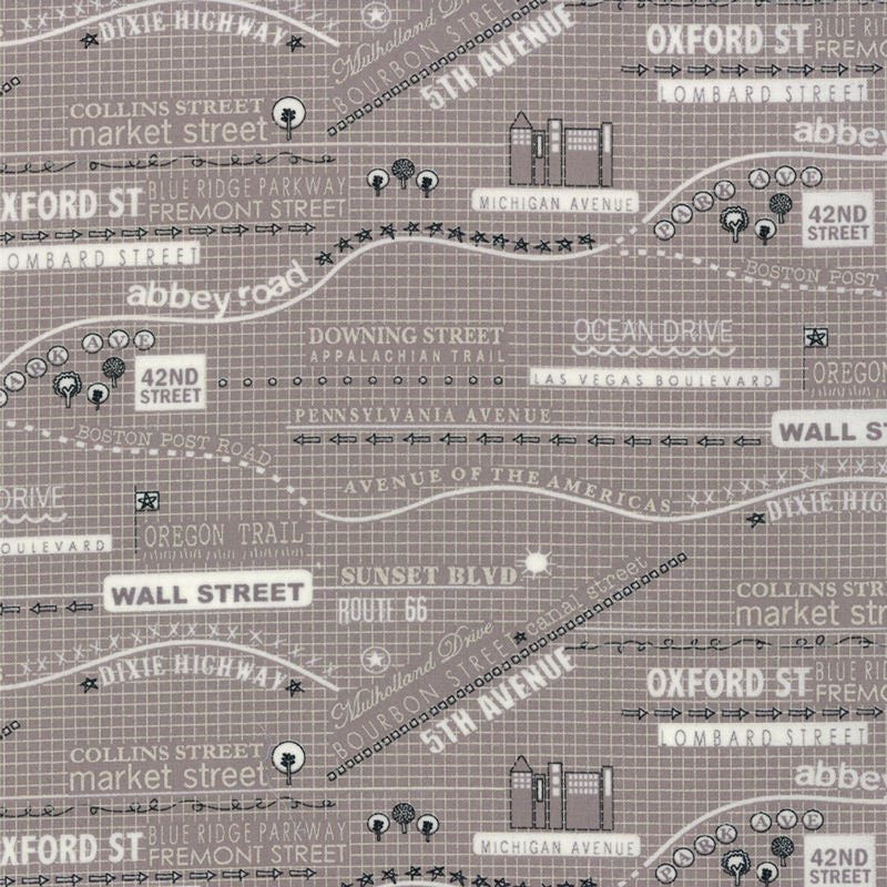 Road 15 The Map in Mist, Sweetwater, Moda Fabrics, 100% Cotton Fabric, 5521 16