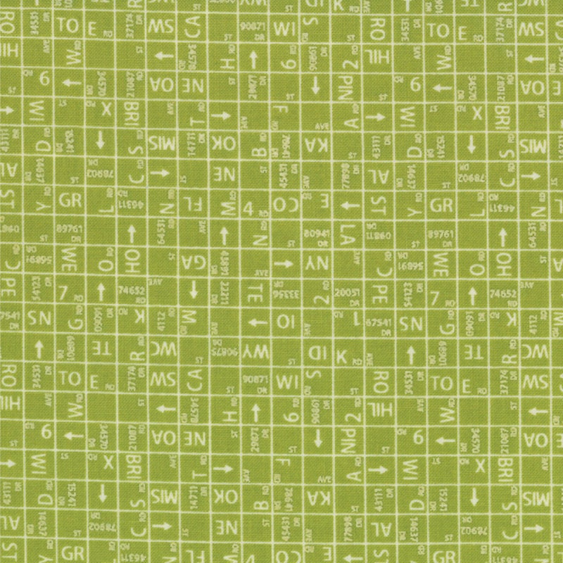 Road 15 One Way in Pickle, Sweetwater, Moda Fabrics, 100% Cotton Fabric, 5524 13