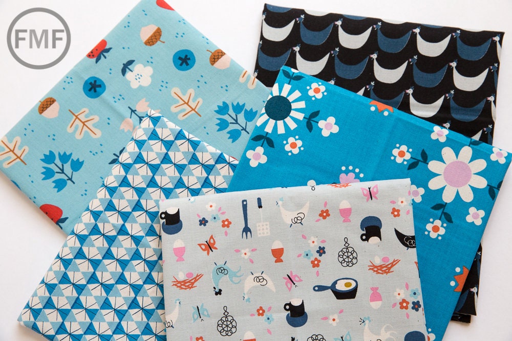 Welsummer Flock in Black, Kim Kight, Cotton and Steel, RJR Fabrics, 100% Cotton Fabric, 3060-01