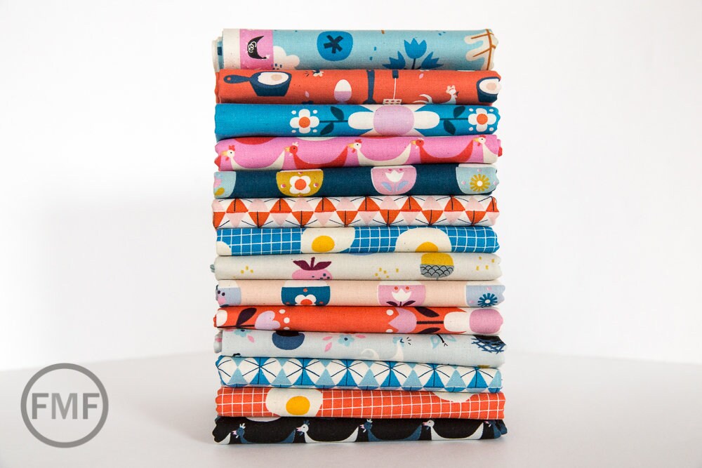 Welsummer Flock in Black, Kim Kight, Cotton and Steel, RJR Fabrics, 100% Cotton Fabric, 3060-01