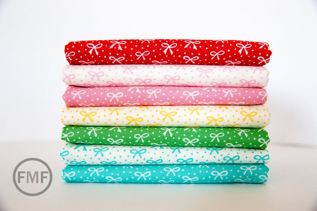 Best Friends Forever Just a Pretty Bow in White and Aqua, Stacy Iest Hsu, 100% Cotton Fabric, Moda Fabrics, 20627 24