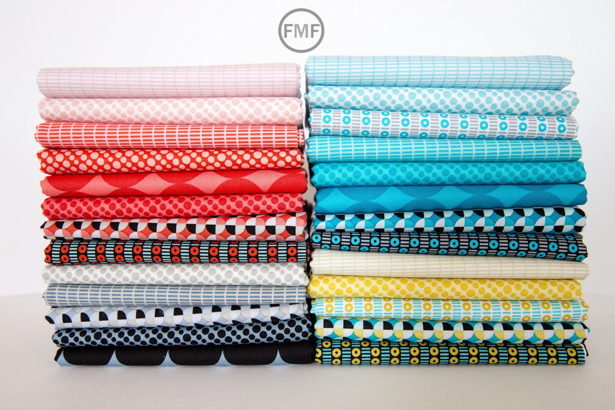 Uppercase Circular Logic Halftone in Tomato, Janine Vangool, Windham Fabrics, 100% Cotton Fabric, 50944-1