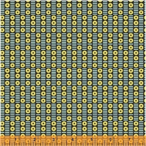 Uppercase Circular Logic Printing Press in Mustard and Black, Janine Vangool, Windham Fabrics, 100% Cotton Fabric, 50943-4