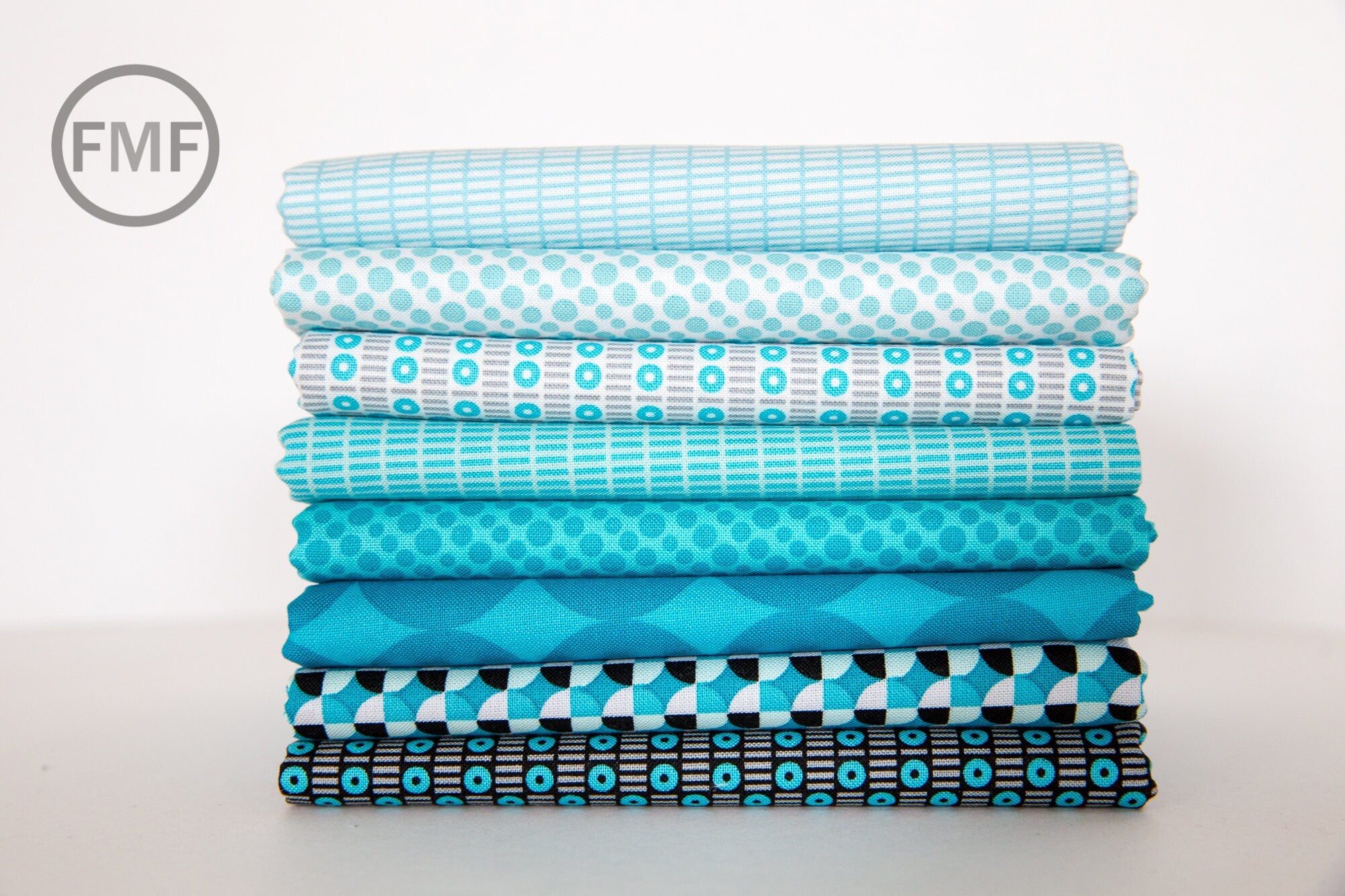 Uppercase Circular Logic Halftone in Turquoise, Janine Vangool, Windham Fabrics, 100% Cotton Fabric, 50944-2