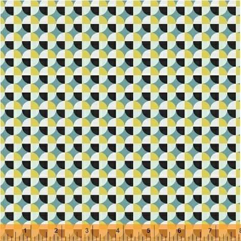 27-Inch End of Bolt Remnant Uppercase Circular Logic Registration in Mustard, Janine Vangool, Windham Fabrics, 100% Cotton Fabric, 50946-4
