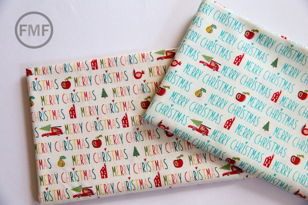Oh What Fun Words in Blue Spruce, Sandy Gervais, 100% Cotton Fabric, Moda Fabrics, 17992 14