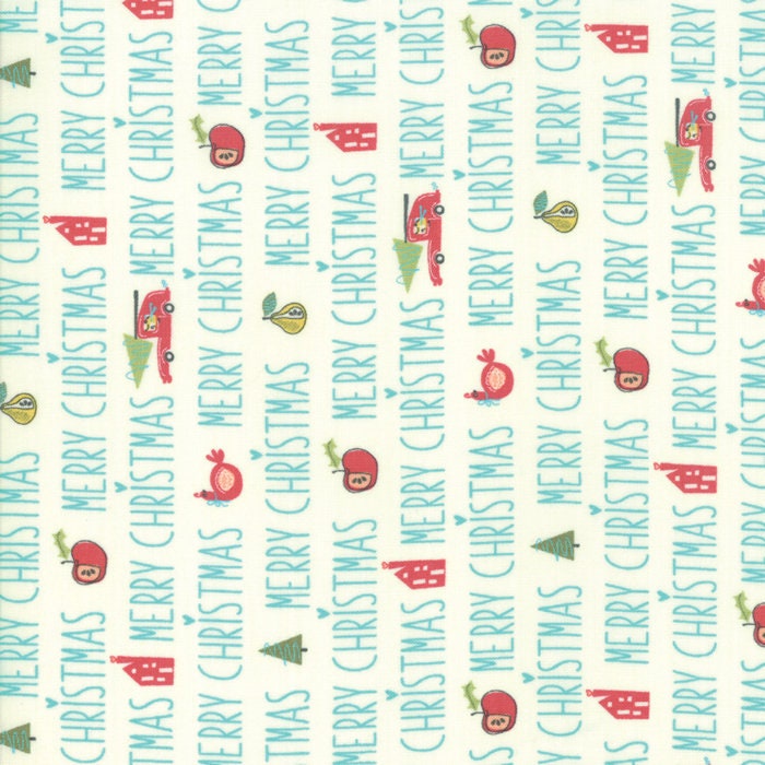 Oh What Fun Words in Blue Spruce, Sandy Gervais, 100% Cotton Fabric, Moda Fabrics, 17992 14