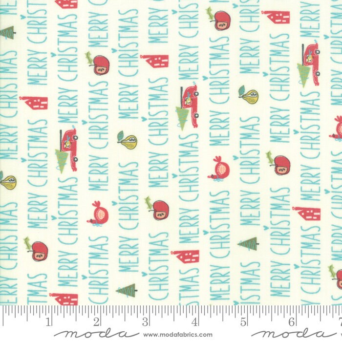 Oh What Fun Words in Blue Spruce, Sandy Gervais, 100% Cotton Fabric, Moda Fabrics, 17992 14