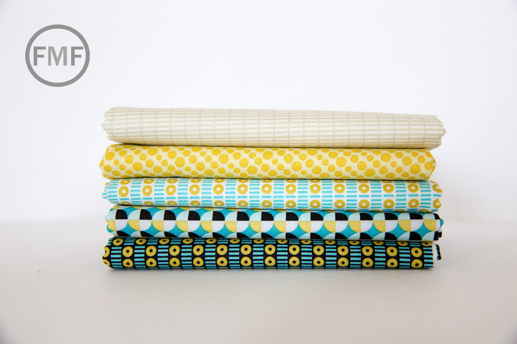 Uppercase Circular Logic Halftone in Mustard, Janine Vangool, Windham Fabrics, 100% Cotton Fabric, 50944-4