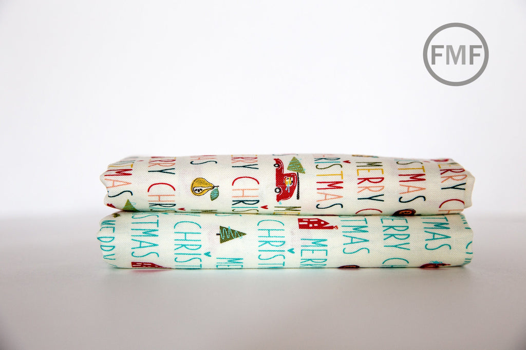 Oh What Fun Words in Blue Spruce, Sandy Gervais, 100% Cotton Fabric, Moda Fabrics, 17992 14