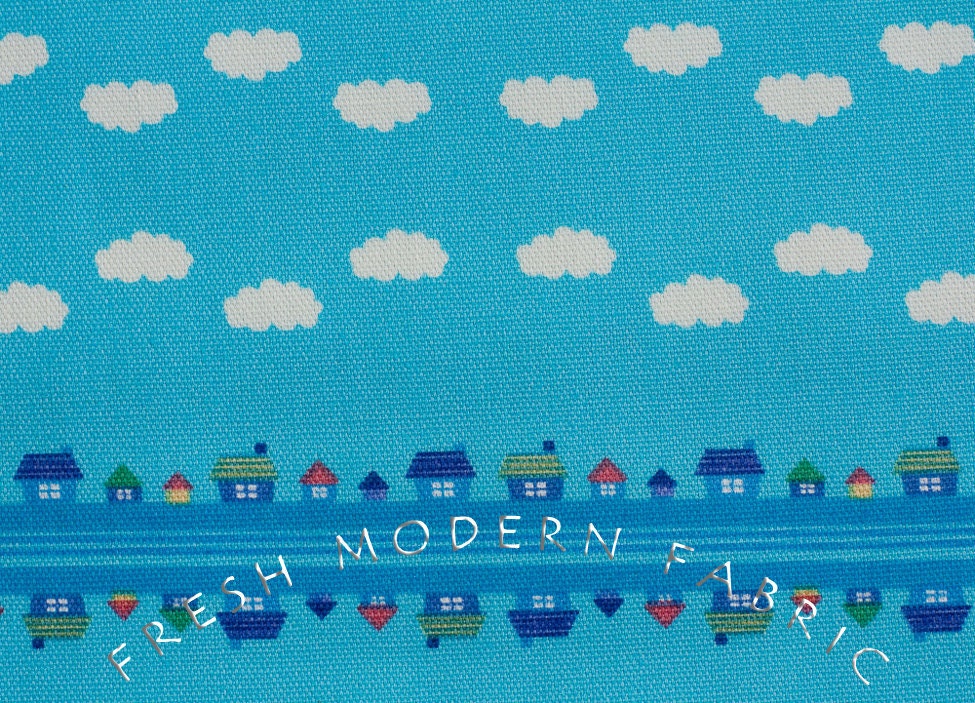 Toy Poodle House Stripe in Blue, Kinkame for Clothworks, Oxford Cotton Fabric