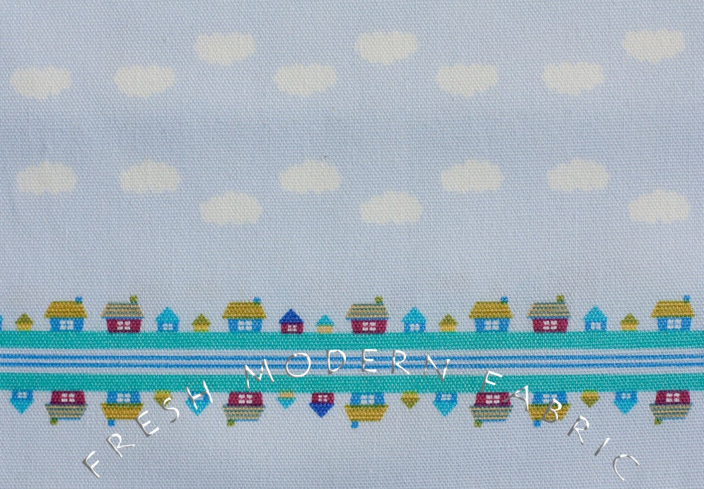 Toy Poodle House Stripe in Pale Blue, Kinkame for Clothworks, Oxford Cotton Fabric