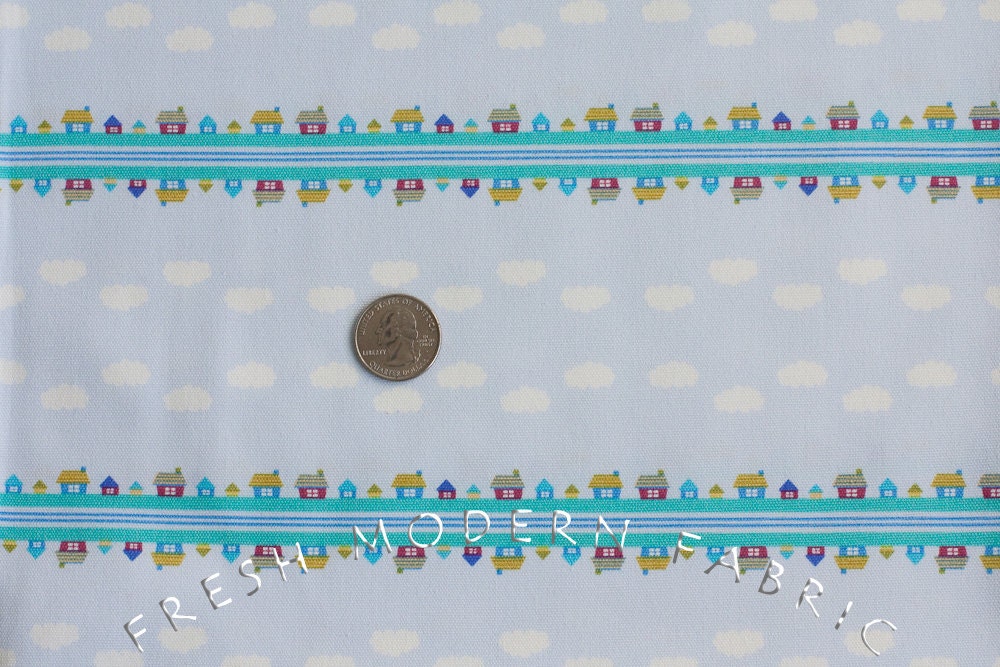 Toy Poodle House Stripe in Pale Blue, Kinkame for Clothworks, Oxford Cotton Fabric