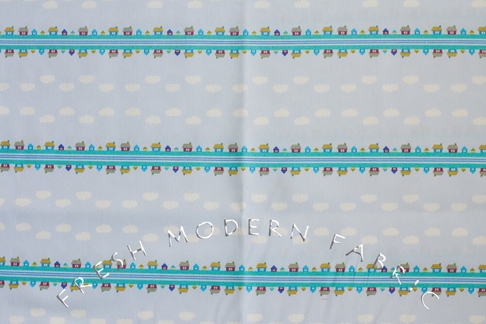 Toy Poodle House Stripe in Pale Blue, Kinkame for Clothworks, Oxford Cotton Fabric