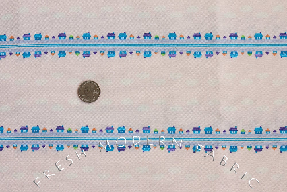 Toy Poodle House Stripe in Pale Pink, Kinkame for Clothworks, Oxford Cotton Fabric