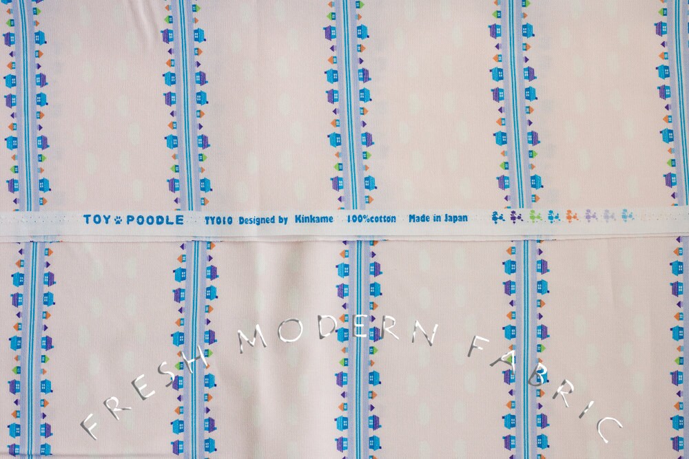Toy Poodle House Stripe in Pale Pink, Kinkame for Clothworks, Oxford Cotton Fabric