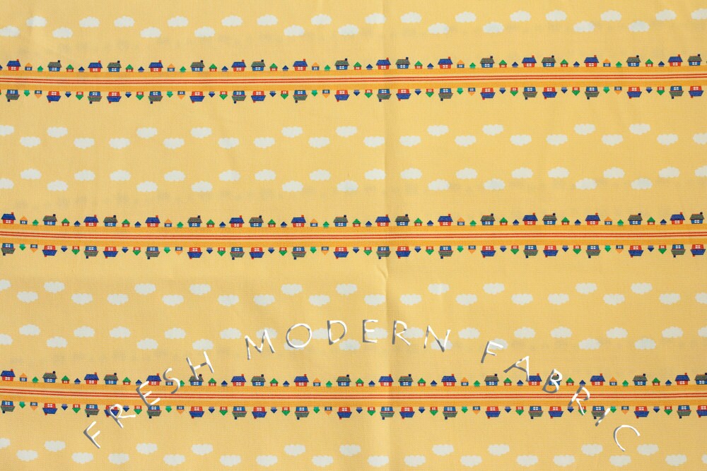 Toy Poodle House Stripe in Yellow, Kinkame for Clothworks, Oxford Cotton Fabric