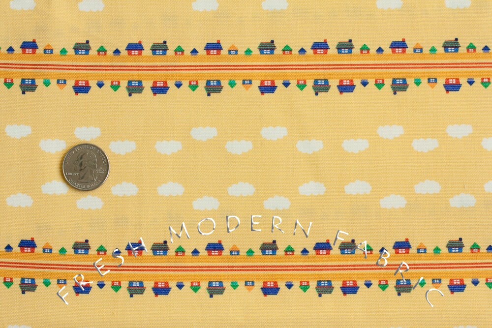 Toy Poodle House Stripe in Yellow, Kinkame for Clothworks, Oxford Cotton Fabric